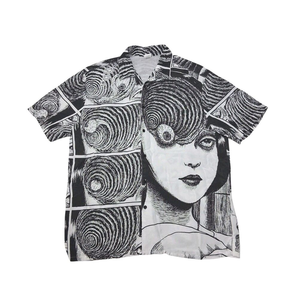 Uzumaki Junji Ito Men's XL Shirt All Over Button Up Short Sleeve *Faded*